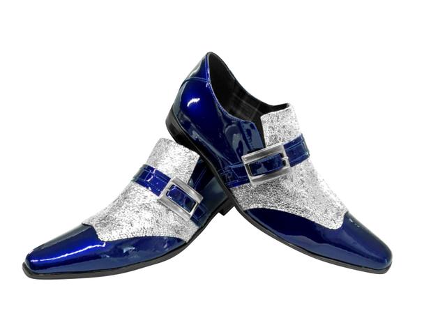Sapato Masculino em Couro Azul Verniz com Prata Fashion Venezza Collection  Ref: 502 - ART SAPATOS - Sapato Social Masculino - Magazine Luiza