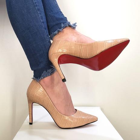 Sapato nude croco scarpin bico fino brilhoso com sola vermelha e salto alto 10  cm tamanho 35 - andressa blos - Scarpin Feminino - Magazine Luiza