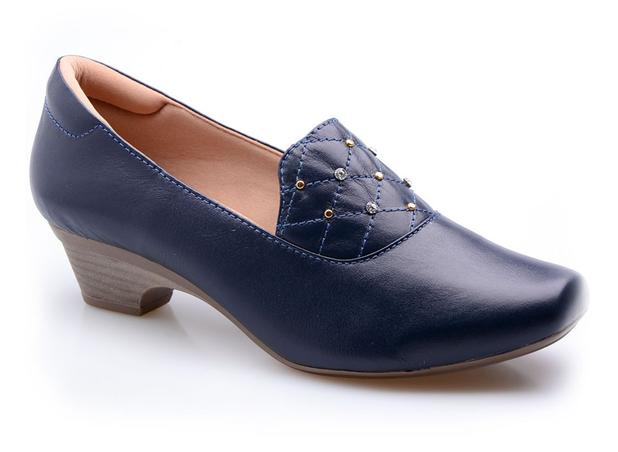 Sapato Enfermagem Couro Comfort - Branco/Marinho