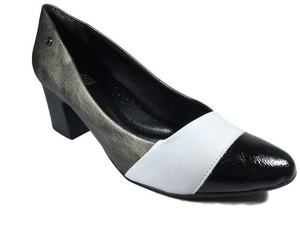 Sapato Scarpin Comfortflex Cinza Preto Salto 5cm Ref 1954304 - Ramarim - Scarpin Feminino - Magazine Luiza