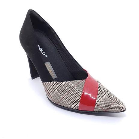 Sapato Scarpin Piccadilly Preto/Xadrez - Scarpin Feminino - Magazine Luiza