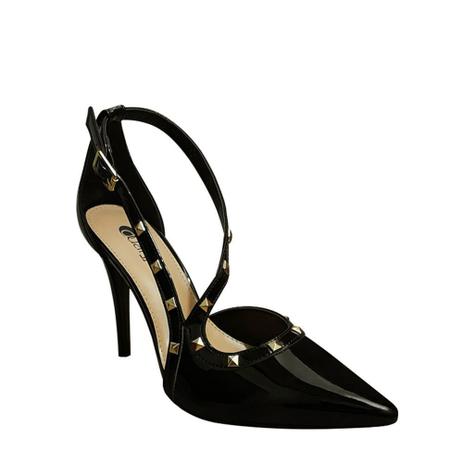 scarpin preto salto dourado