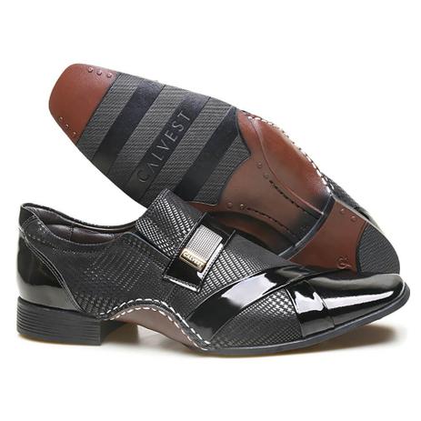 Sapato Social Masculino Calvest em Couro NBI com Detalhes em Verniz Preto - 1930C227 - Sapato Social Masculino - Magazine Luiza