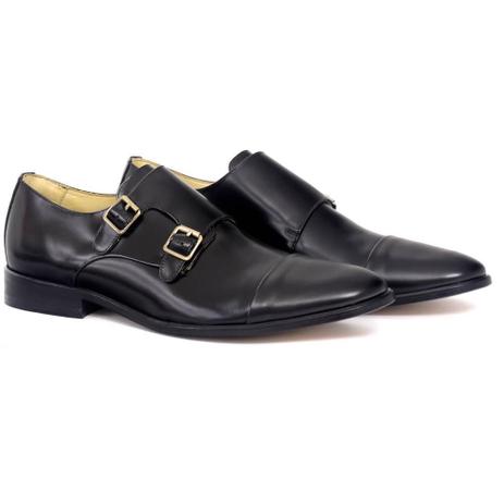 Sapato Masculino Monk Malbork Couro Natural Preto Solado Comfort - FKV  Calçados