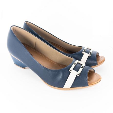 Peep toe salto grosso azul marinho enfeite casual / festa moda evangélica  casamentos - R$ 89.90, cor Azul #42580, compre agora | Shafa