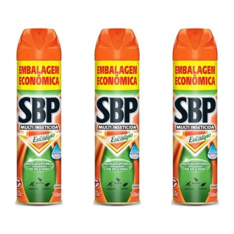 SBP Eucalipto Inseticida Aerosol 380ml (Kit C/03) Menor preço em SBP Eucalipto Inseticida Aerosol 380ml (Kit C/03)