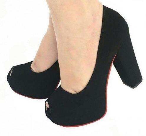 peep toe preto camurça