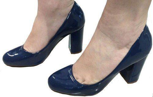 scarpin verniz salto grosso