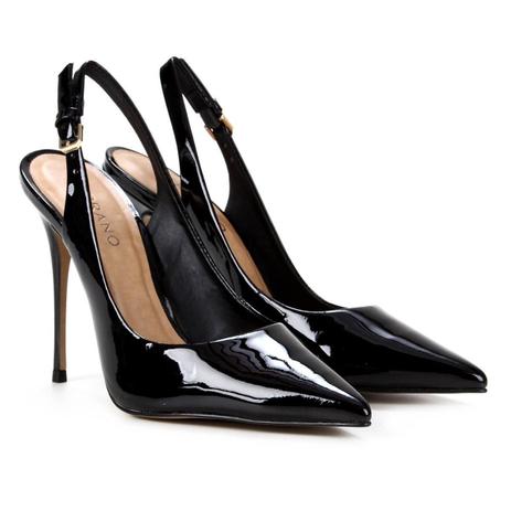 scarpin couro salto alto