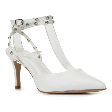 scarpin couro salto alto