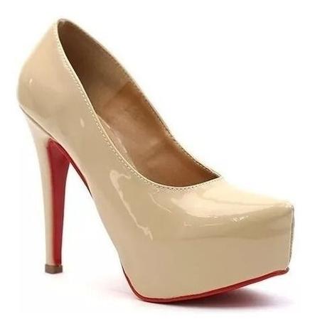 scarpin nude meia pata