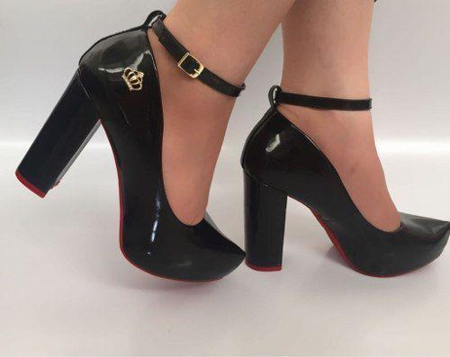 scarpin meia pata salto grosso