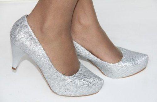 sapato scarpin prata salto medio
