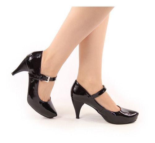 scarpin preto meia pata salto medio