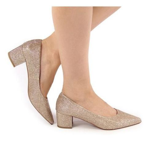scarpin dourado com glitter
