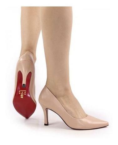 scarpin nude sola vermelha
