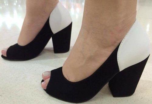 peep toe salto grosso branco