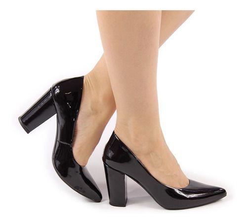 scarpin preto verniz salto grosso