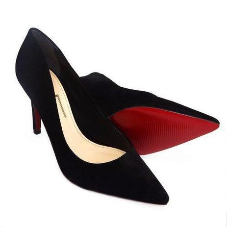 Scarpin Salto Alto Preto Camurça Sola Vermelha Bico Fino - Calçados Etc - Scarpin Feminino - Magazine Luiza