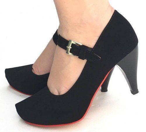 scarpin preto meia pata salto medio