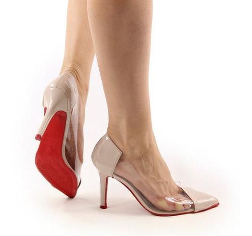 scarpin transparente vermelho
