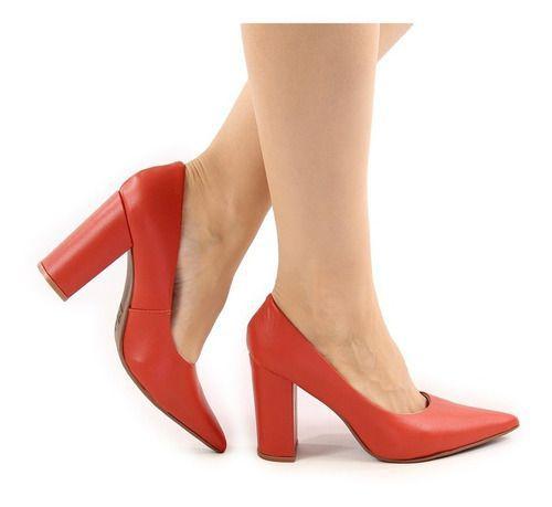 Scarpin Vermelho Fosco Bico Fino Salto Alto Grosso - Calçados Etc - Scarpin Feminino - Magazine Luiza