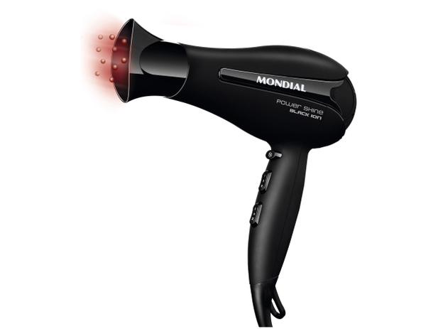 Secador de Cabelo Mondial Power Shine Black Preto - com Íons 2000W 2 Velocidades