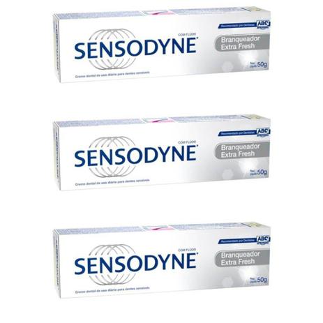 Sensodyne Branqueador Extra Fresh Creme Dental 50g (kit C/03) - Glaxo smith Menor preço em Sensodyne Branqueador Extra Fresh Creme Dental 50g (kit C/03) - Glaxo smith