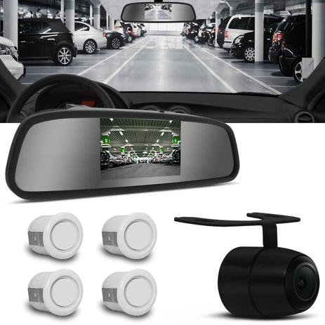 Sensor de Estacionamento 4 Pontos Branco Com Retrovisor Display LCD 4,3' e Câmera de Ré Universal - Prime Menor preço em Sensor de Estacionamento 4 Pontos Branco Com Retrovisor Display LCD 4,3' e Câmera de Ré Universal - Prime