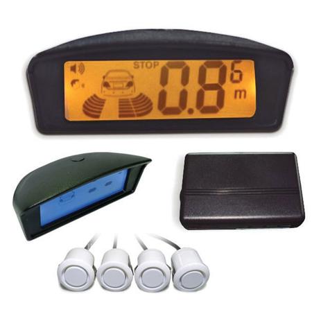 Sensor de Estacionamento Traseiro Branco Display Lcd 4 Pontos Orbe Menor preço em Sensor de Estacionamento Traseiro Branco Display Lcd 4 Pontos Orbe