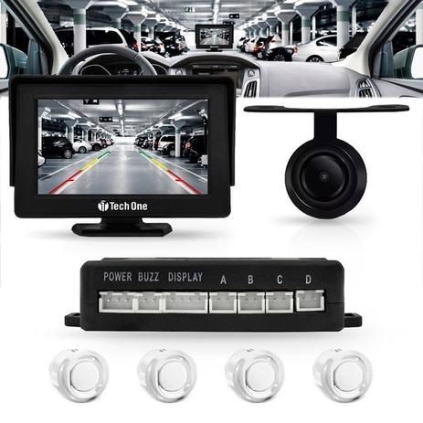 Sensor Estacionamento Com Tela Monitor Camera Ré Cor Branco - Tech one Menor preço em Sensor Estacionamento Com Tela Monitor Camera Ré Cor Branco - Tech one
