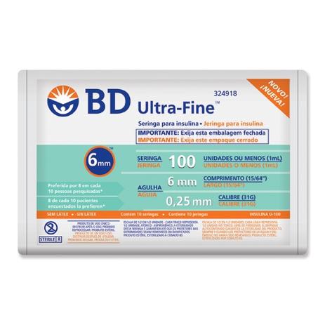 Seringa Insulina BD 1ml 6mm 10 Unidades Menor preço em Seringa Insulina BD 1ml 6mm 10 Unidades