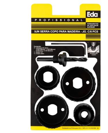 Serra Copo para Madeira Kit com 6 Peças 9JN - Eda Menor preço em Serra Copo para Madeira Kit com 6 Peças 9JN - Eda