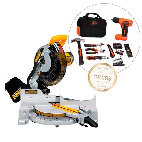 Serra Esquadria 10Pol 1600W Dewalt DW713 + Furadeira Parafusadeira 8V 54 peças Black+Decker LD008KA Menor preço em Serra Esquadria 10Pol 1600W Dewalt DW713 + Furadeira Parafusadeira 8V 54 peças Black+Decker LD008KA