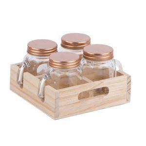 SET 5PCS PORTA CONDIMENTOS MADEIRA/VIDRO 4 POTES COBRE/TRANSPARENTE 15,5X14X9cm - Urban Menor preço em SET 5PCS PORTA CONDIMENTOS MADEIRA/VIDRO 4 POTES COBRE/TRANSPARENTE 15,5X14X9cm - Urban