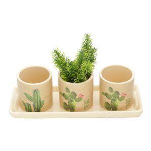 Set c/4pcs cachepot com bandeja desert cactus bege 23x8x8cm - Urban Menor preço em Set c/4pcs cachepot com bandeja desert cactus bege 23x8x8cm - Urban