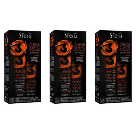Sfera 3 Óleos Shampoo + Condicionador 300ml (Kit C/03) Menor preço em Sfera 3 Óleos Shampoo + Condicionador 300ml (Kit C/03)