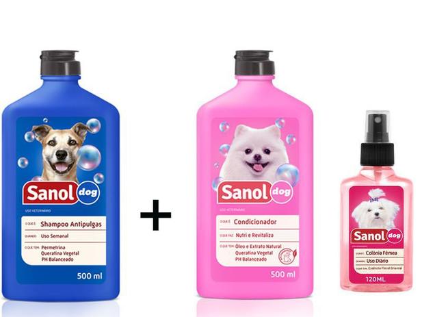 Shampoo Antipulga para cachorro + Condicionador revializante E Perfume Cachorro Fragrância Femea Sanol Dog Menor preço em Shampoo Antipulga para cachorro + Condicionador revializante E Perfume Cachorro Fragrância Femea Sanol Dog
