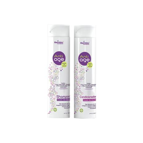 Shampoo e Condicionador para cabelos finos e frageis 300ml - Kit Anti Age Doador de Volume (2 passos) - Bambbu Cosmeticos Menor preço em Shampoo e Condicionador para cabelos finos e frageis 300ml - Kit Anti Age Doador de Volume (2 passos) - Bambbu Cosmeticos