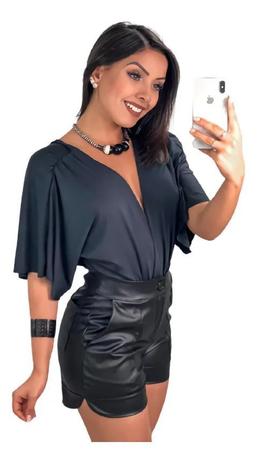 short de couro preto cintura alta