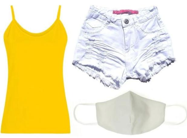 blusa amarela com short branco