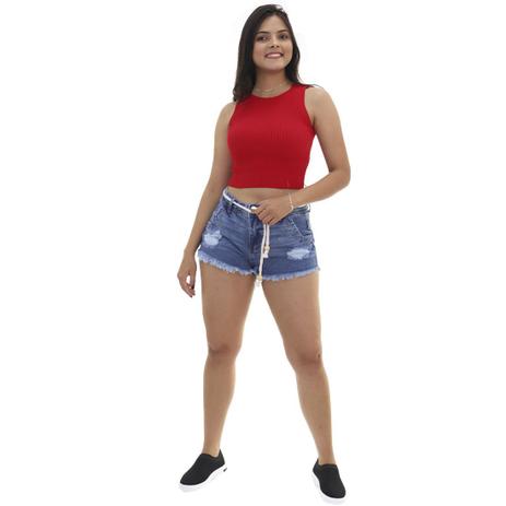 short jeans feminino cintura alta com cinto