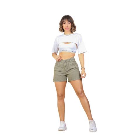 short verde militar feminino