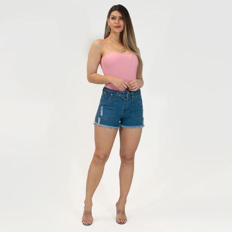 short jeans feminino cintura alta com cinto