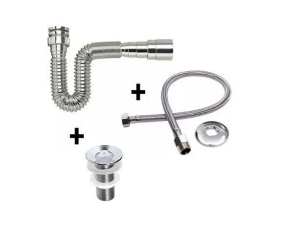 Sifão Sanfonado + Engate Flexível 40cm + Válvula Lavatório Metal - Universo Import Metal Menor preço em Sifão Sanfonado + Engate Flexível 40cm + Válvula Lavatório Metal - Universo Import Metal