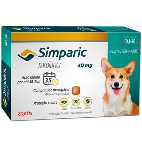 Simparic 10,1 a 20kg 40mg 1 comprido - Zoetis Menor preço em Simparic 10,1 a 20kg 40mg 1 comprido - Zoetis