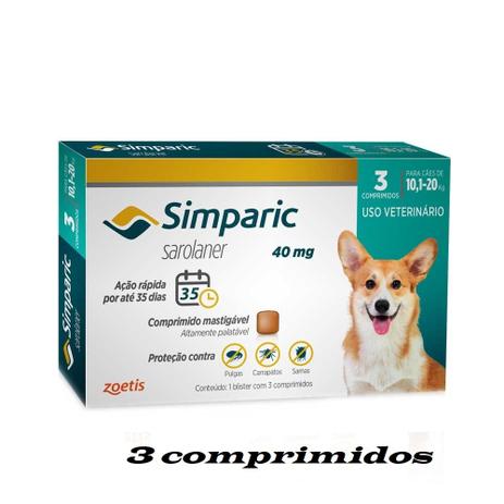 Simparic 10mg - Cães 10,1 a 20kg - 3 comprimidos palatáveis - Pulgas Carrapatos Sarnas - Zoetis é boa?