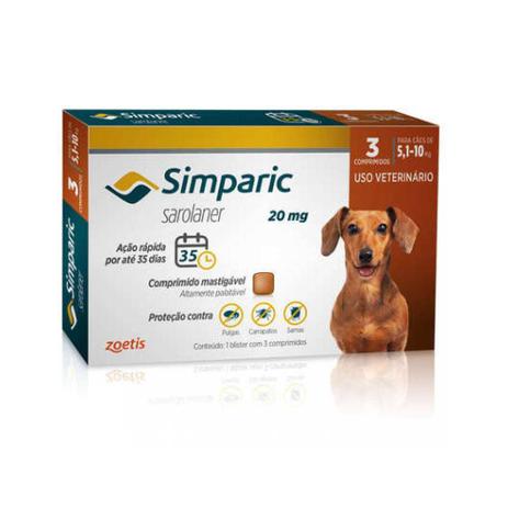 Simparic 20mg Anti Pulga E Carrapato Cães De 5,1 A 10kg 3 Comprimidos - Zoetis Menor preço em Simparic 20mg Anti Pulga E Carrapato Cães De 5,1 A 10kg 3 Comprimidos - Zoetis