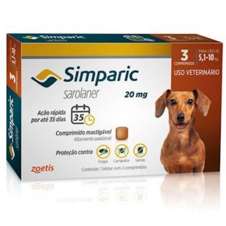 Simparic 20mg Antipulgas Cães 5 A 10 Kg Cx 3 Compr Zoetis Menor preço em Simparic 20mg Antipulgas Cães 5 A 10 Kg Cx 3 Compr Zoetis