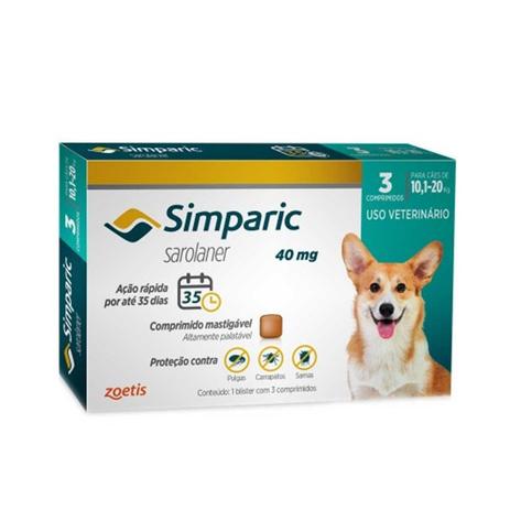 Simparic 40 Mg 10,1 - 20 Kg Caixa Com 3 Comprimidos - Zoetis Menor preço em Simparic 40 Mg 10,1 - 20 Kg Caixa Com 3 Comprimidos - Zoetis